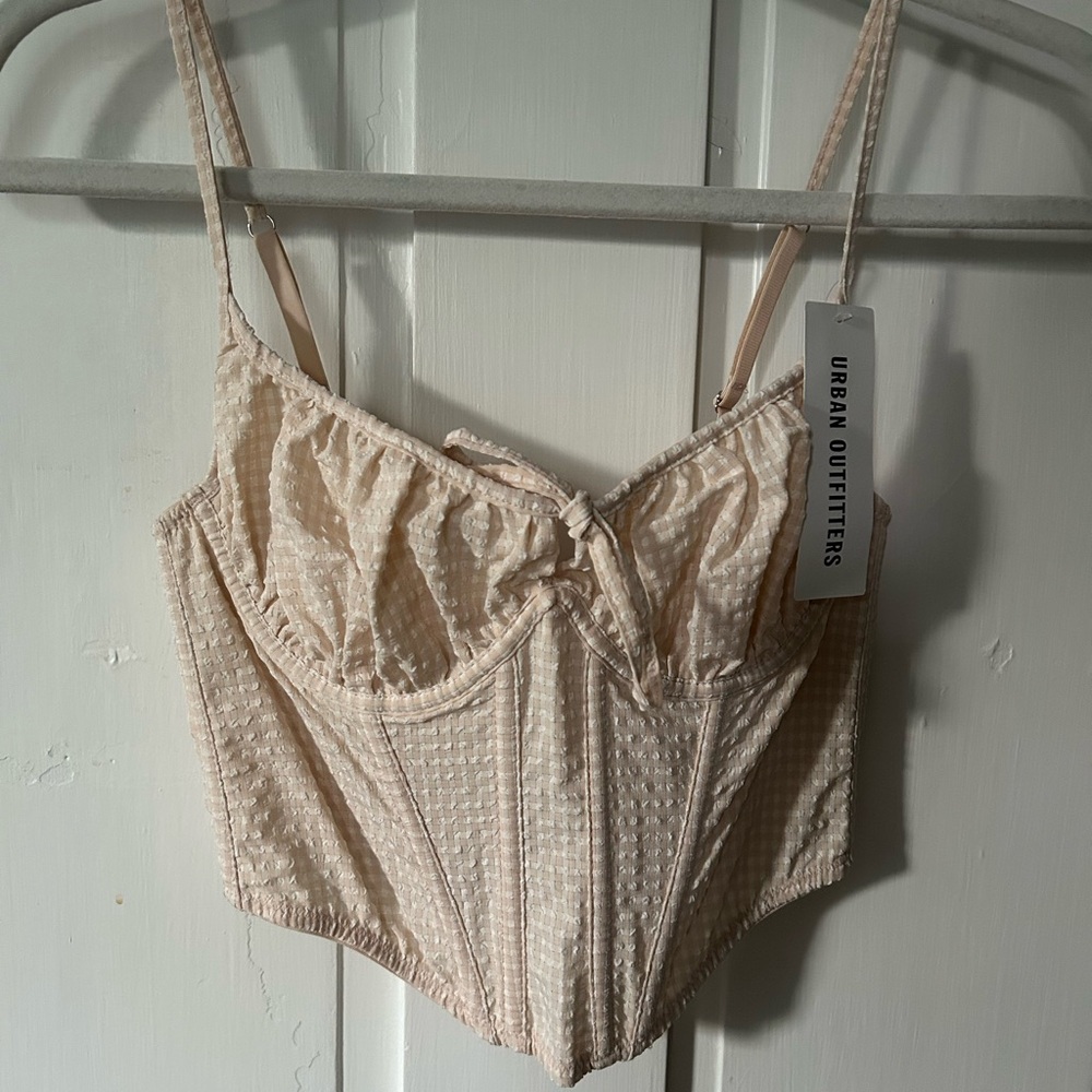 Urban Outfitters Tan and White Corset Crop Top